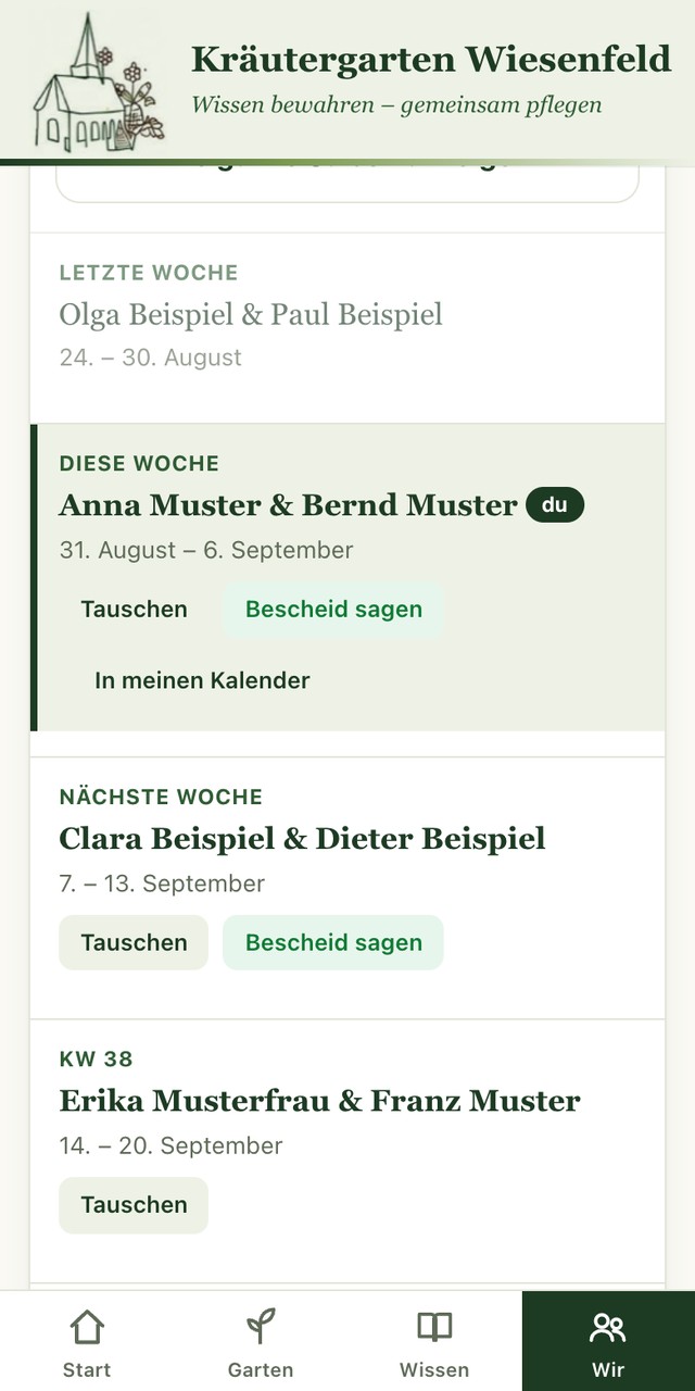 Pflegeplan mit den Gießwochen